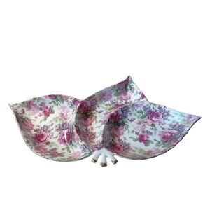 La Dolce Vita Chintz Floral Divided Serving Candy Dish Spring Easter Pink Purple